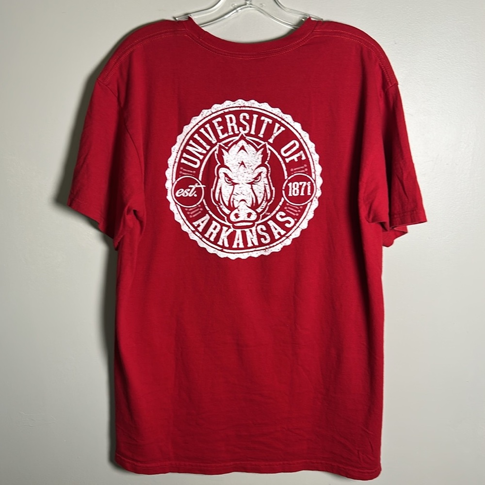 Y2K University Arkansas Razorbacks AlStyle T-Shirt Red Front and Back Logos Sz L